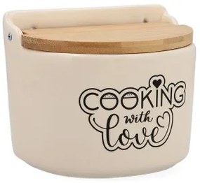 Portasale con Coperchio Quid Cooking with Love Rotondo Ceramica Bianco 14 x 12 cm