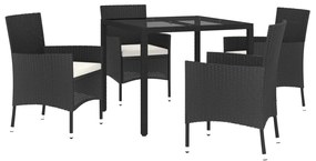 Set da pranzo da giardino 5 pz nero con cuscini in polyrattan