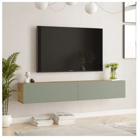 Mobile Tv Sospeso 180x32x30 Effetto Legno Rovere E Verde Salvia Frame