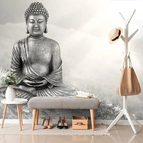 Carta da parati – Buddha bianco e nero in posizione meditativa