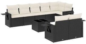 Set Divani da Giardino 9 pz con Cuscini Nero in Polyrattan