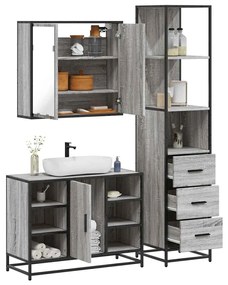 Set Mobili Da Bagno 3 Pz Grigio Sonoma İn Legno Multistrato /