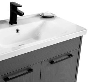 Mobile bagno sospeso 80 cm grigio effetto legno con armadietto a specchio Sofia