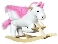 Cavallo a Dondolo Unicorno per Bambini in Legno e Peluche Unicorno Bianco