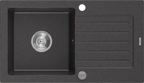 Mexen Pablo lavello in granito monovasca con sgocciolatoio 752 x 436 mm, nero maculato, sifone cromato - 6510751010-76
