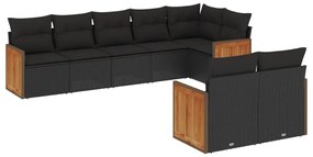 Set divani da giardino con cuscini 8 pz nero in polyrattan