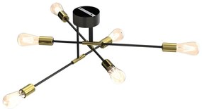 Lampadario on a pole FLAME 6xE27/60W/230V nero/oro