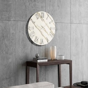 Orologio rotondo D60 cm RYAN in legno rivestito con parato e dettagli Argento