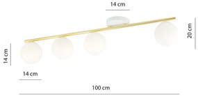 Plafoniera Contemporanea 4 Luci Achille In Acciaio Oro E Sfere Vetro Bianco
