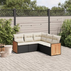 Set divani da giardino 5 pz con cuscini in polyrattan nero