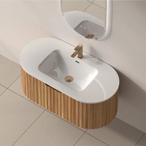 Mobile bagno curvo 100 cm cannettato con lavabo integrato | KAM-NORTH-P100 - KAMALU