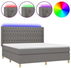 Letto a Molle Materasso e LED Grigio Scuro 160x200cm in Tessuto