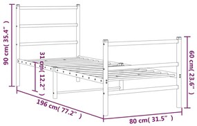 Giroletto con Testiera e Pediera Metallo Bianco 75x190 cm