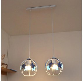 Lampadario a sospensione per bambini STARS 2xE27/15W/230V blu/bianco