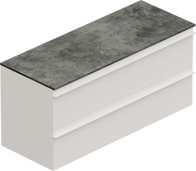 Mobile Linea L120 H55 P45 bianco opaco laccato 2 cassetti a chiusura ammortizzata e top gres nero Creta per lavabo in appoggio