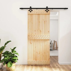 Porta Scorrevole Con Set Hardware 85x210 Cm Legno Massello Pino /