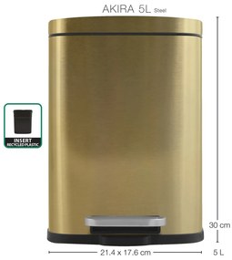 Cestino per la spazzatura oro opaco in acciaio con pedale 5 l Akira – Spirella