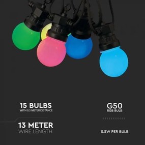 LED RGB Catena da esterno STRING 13 m 15xLED/0,5W/230V IP44