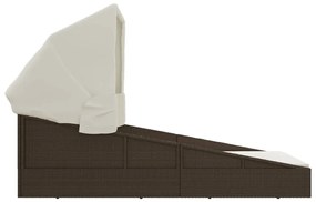 Lettino con tetto pieghevole marrone 200x114x128 cm polyrattan