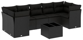 Set divani da giardino con cuscini 8 pz nero in polyrattan