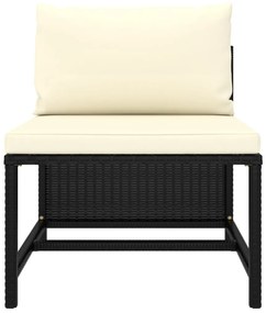 Set divani da giardino 3 pz con cuscini in polyrattan nero