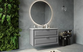 Mobile bagno grigio opaco 102x47 Dublino con lavabo in ceramica due cassetti con cornice