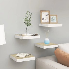 Scaffali A Parete 4 Pz Rovere E Bianco 23x23,5x3,8 Cm İn Mdf /