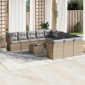 Set divani da giardino 12 pz con cuscini beige in polyrattan