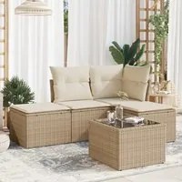 Set Divano da Giardino 5 pz con Cuscini Beige in Polyrattan 3217488