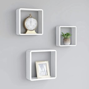 Mensole A Cubo Da Parete 3 Pz Bianche İn Mdf /