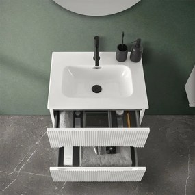 Mobile bagno sospeso cannettato 60 cm bianco opaco con lavabo  Bali