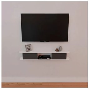 Mobile TV Sospeso 120x20x18 cm 2 Ante E Vano A Giorno Omega Bianco E Antracite