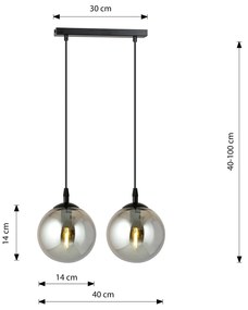 Sospensione Moderna 2 Luci Kali In Acciaio Nero E Sfere In Vetro Fumè