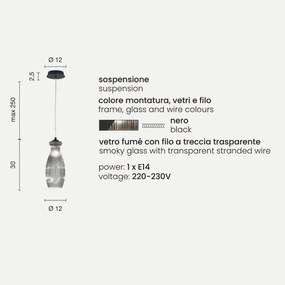 Lampada sospensione D12 cm in vetro soffiato Fumč - MADAGASCAR Mod3