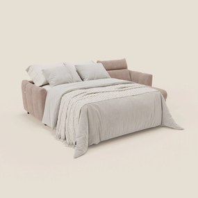 Peonia divano letto angolare con Penisola Contenitore - Materasso H18 cm in Bouclé Impermeabile T07 rosa