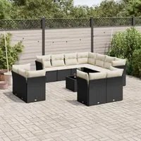 Set Divani da Giardino 12 pz con Cuscini Nero in Polyrattan 3250355