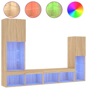 Mobili tv a muro con led 4pz rovere sonoma legno multistrato