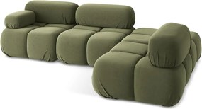 Divano angolare componibile verde chiaro (con penisola a destra) con rivestimento in velluto Lokua – Makamii