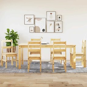 Set Da Pranzo 7 Pz Panama İn Legno Massello Di Pino /