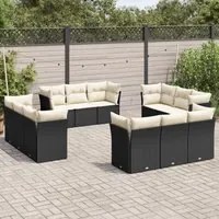 Set Divani da Giardino 12 pz con Cuscini Nero in Polyrattan 3217326