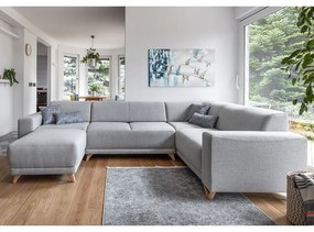 Divano angolare grigio chiaro allungabile e con contenitore (penisola a destra/a U) Classy Sophie – Miuform