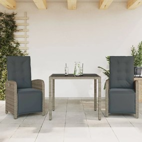 Set Da Bistrò 3 Pz Con Cuscini Grigio İn Polyrattan /