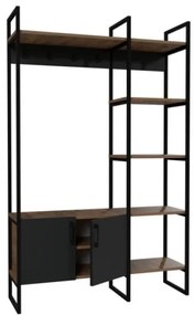 Mobile Ingresso Industrial 120x34x180 Con Scarpiera Appendiabiti E Ripiani Yago Antracite E Rovere