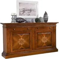 Madia credenza 2 porte in legno intarsiata tinta noce l.215 p.54 h.122