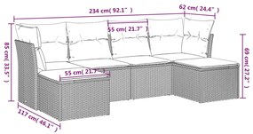 Set divano da giardino 6pz con cuscini grigio chiaro polyrattan