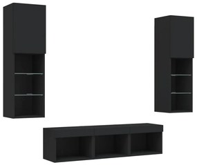 Mobili tv a muro con led 5pz neri in legno multistrato