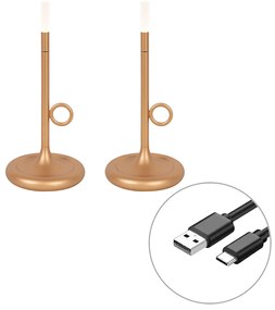 Set di 2 lampade da tavolo da esterno oro con dimmer ricaricabili - Sjarel