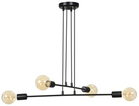 Lampadario Industrial 4 Luci Multiplo In Acciaio Nero A Bracci