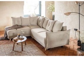 Divano letto in velluto a coste beige (angolo sinistro) Lazy Lukka - Miuform