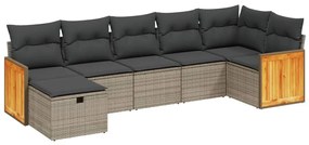 Set divani da giardino 7 pz con cuscini grigio in polyrattan